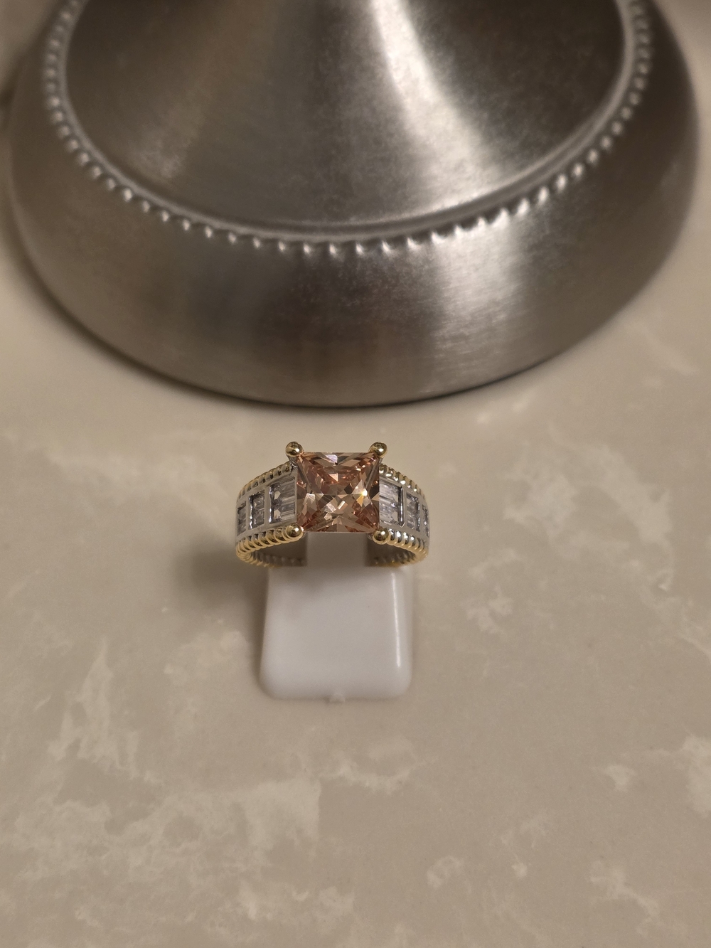 Gold and Silver CZ and Champagne Topaz Ring Size 6